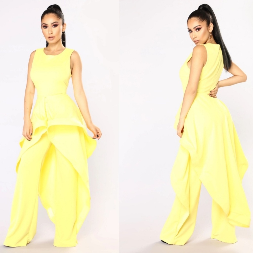 NWT Fashion Nova Yellow Deja Vu Jumpsuit Size XS
